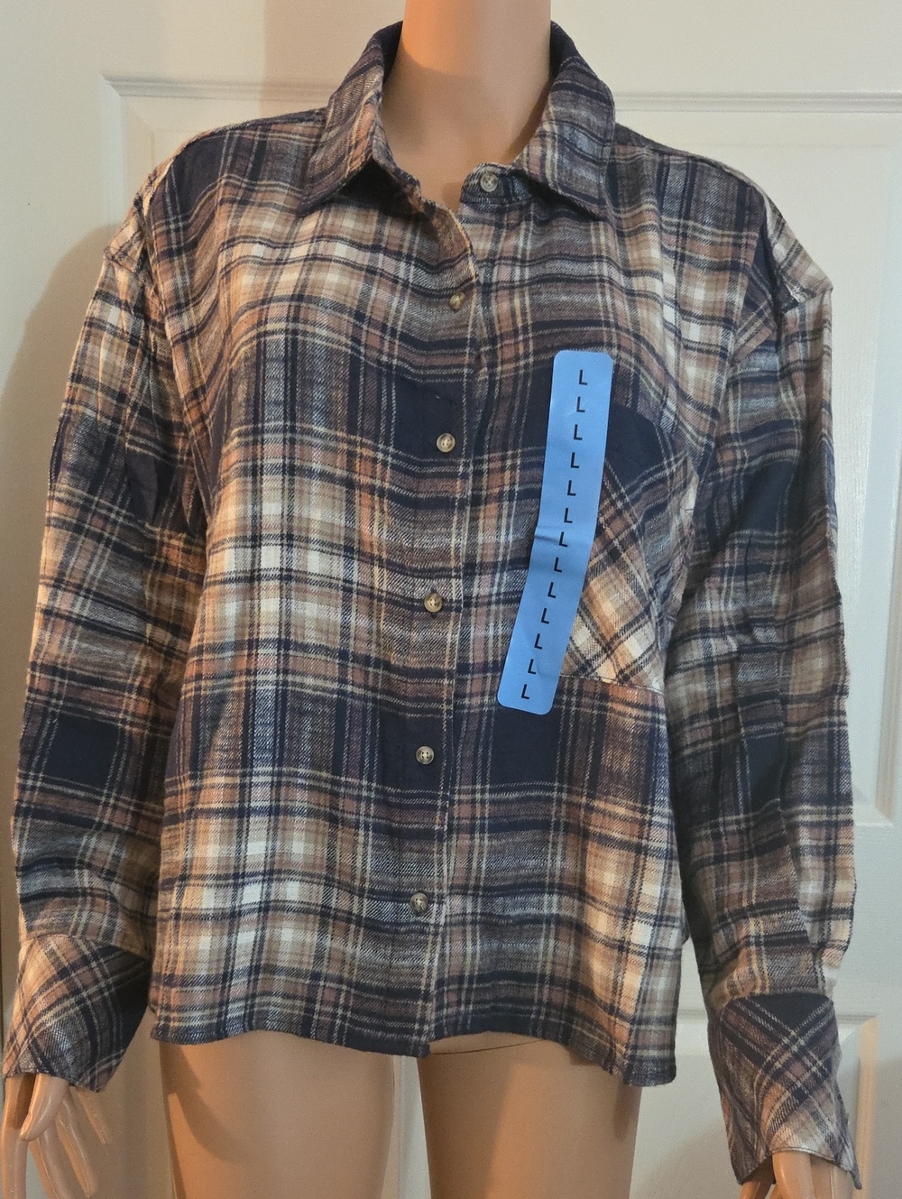 Scotch & Soda Navy and Cream Plaid Button-Up Shirt
